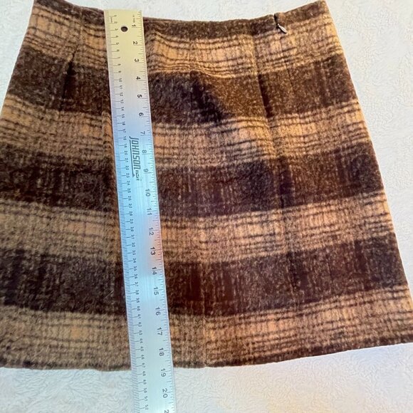 Uniqlo Womens Wool Blend Plaid Mini Skirt Large Dark Brown Career Lined Zip New - Picture 4 of 8